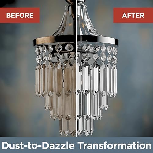 Drip dry no wipe spray being applied to a glass chandelier for streak free results.