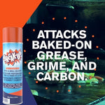 Premium USA imported kitchen degreaser spray foam applied to a cold oven interior.