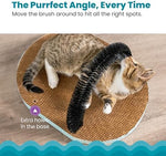 Catstages orange cat scratcher demonstrating how the adjustable bristle brush detaches from the base.