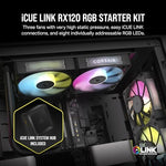 Corsair iCUE Link RX120 RGB cabinet fan showing the built in side frame window for multi angle viewing.