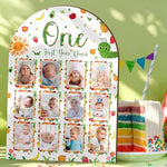 Mifoci imported wooden one year birthday photo collage frame standing on a celebration display table