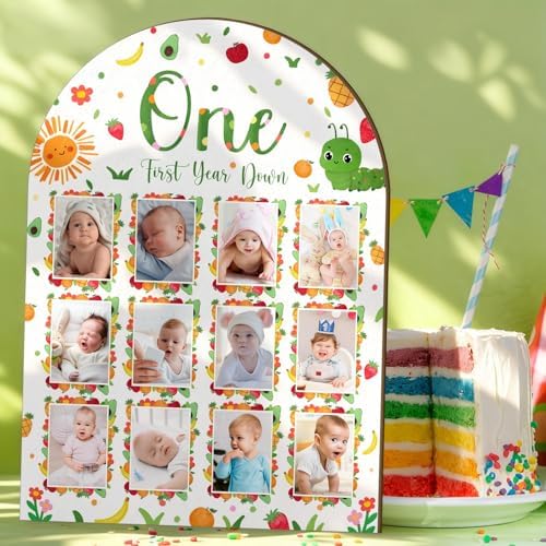 Mifoci imported wooden one year birthday photo collage frame standing on a celebration display table