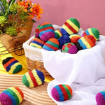 Handcrafted tribal cotton footbag kick sack showing durable close up woven stitching.