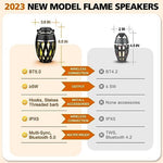 Two Xpoovv flame atmosphere speakers paired together for true wireless stereo sound during camping