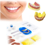 Dentureway DIY denture repair kit front view with tools and resin teeth