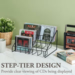 Close up of durable black powder coated wire frame media rack.