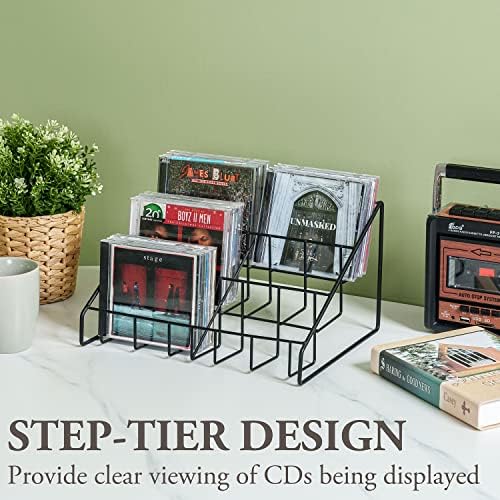 Close up of durable black powder coated wire frame media rack.