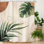 Close-up detail of the water-resistant polyester fabric and crisp high-definition printing on the Glawry abstract bohemian bathroom curtain.