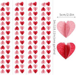 Close up view of the three dimensional paper heart shapes