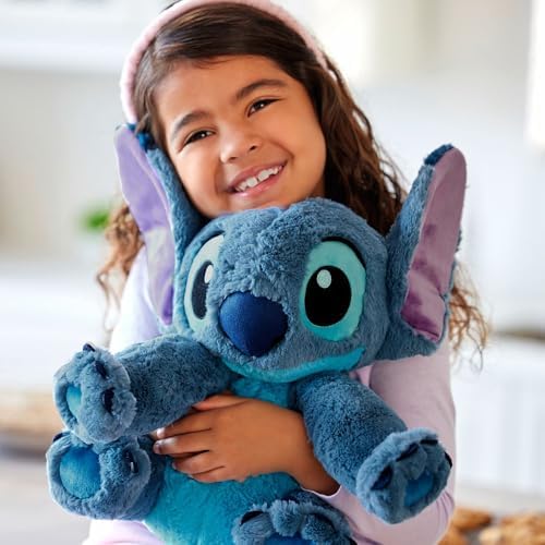 Side view of Disney Store Stitch soft toy showing fuzzy texture