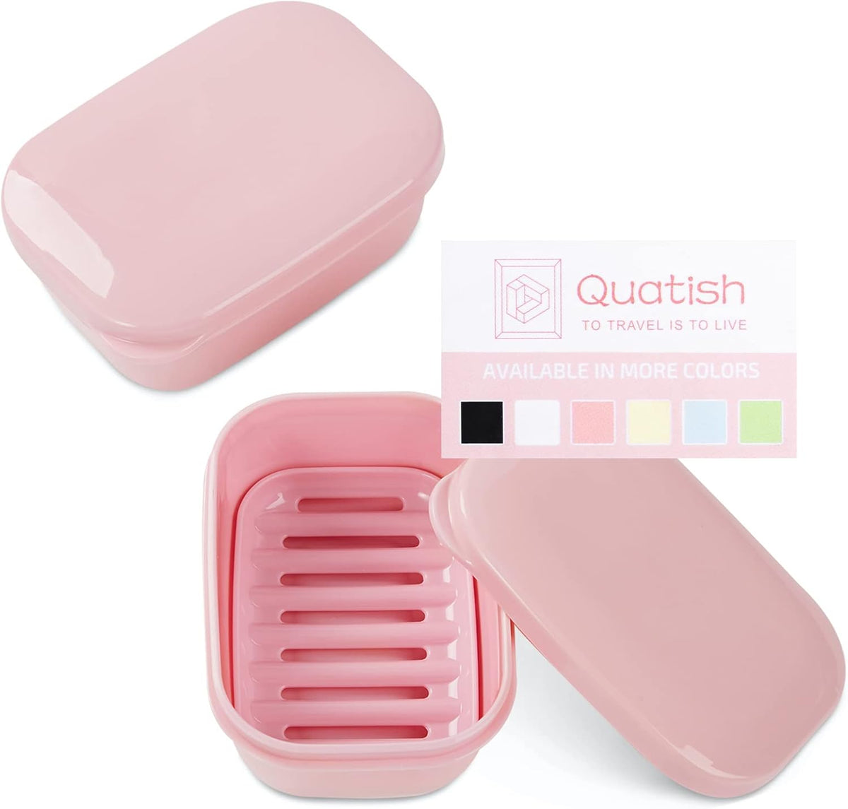 Quatish pink travel soap container front view closed