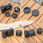 JJC camera body and rear lens cap kit packaged and ready for camera gear storage.