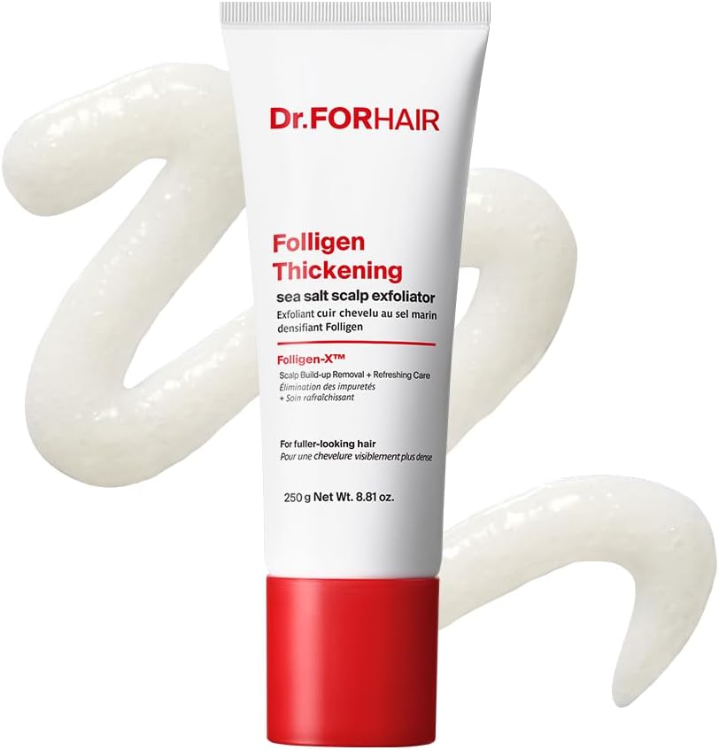 Dr.FORHAIR Folligen Thickening Scalp Sea Salt Exfoliator front view showing packaging details for Korean scalp care.