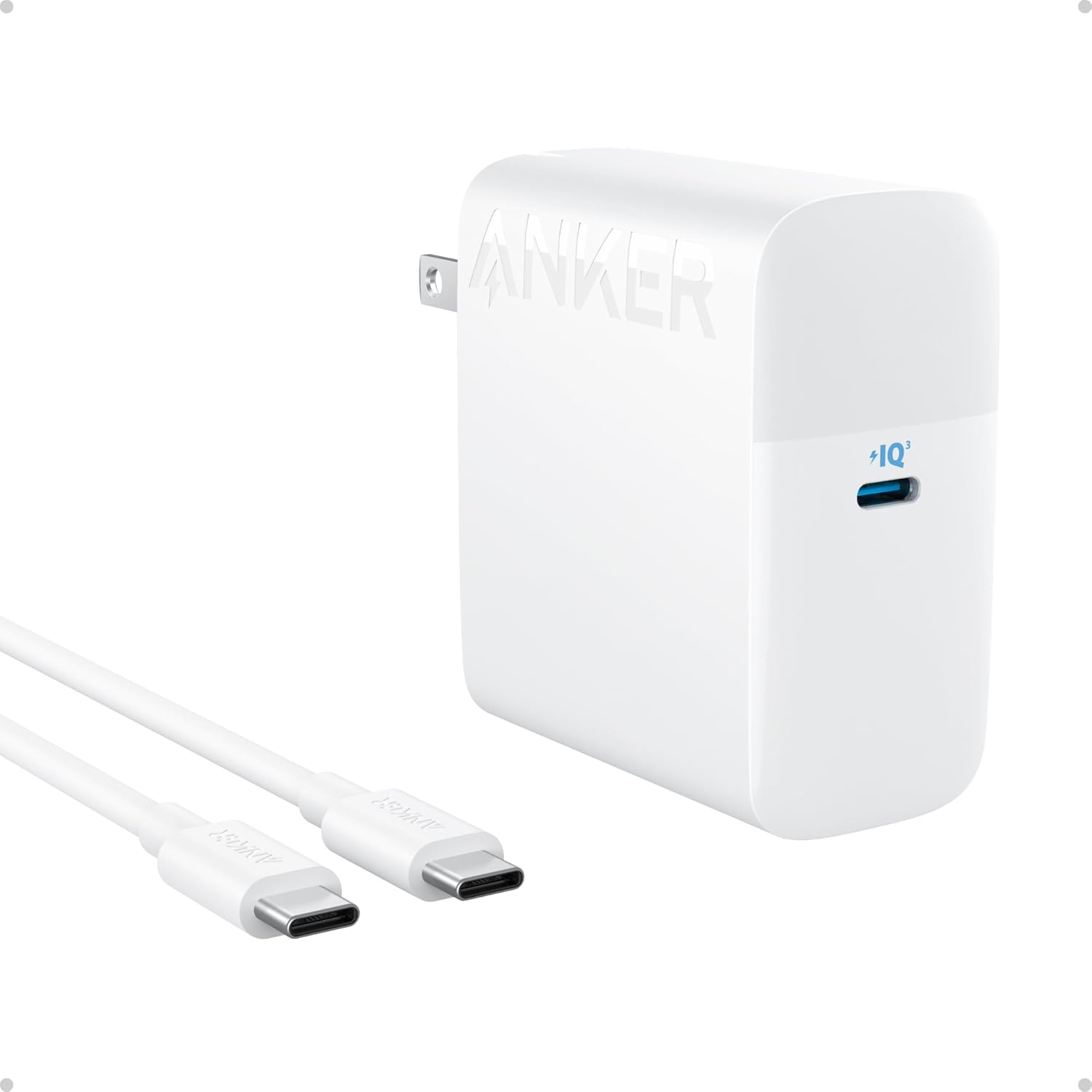 Anker 317 MacBook Pro 100W USB C Charger front view showing compact square design and single power port.