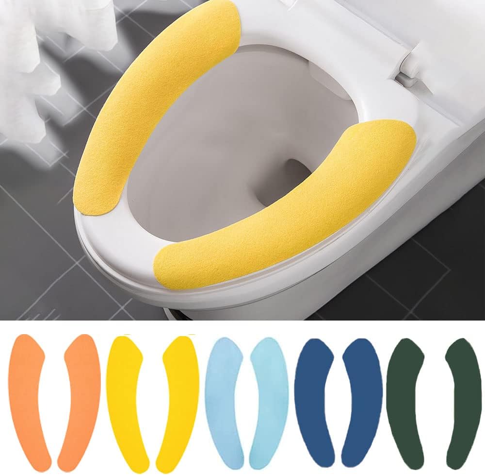Booge bathroom warmer toilet seat cover pads 10 piece pack front view displaying five vibrant colors