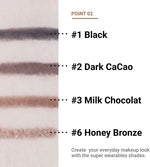 Sebum-proof black gel pencil eyeliner angled view highlighting the twist-up mechanism.
