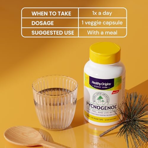 Close-up of the allergen information and ingredients list on the Healthy Origins Pycnogenol 150 mg bottle.