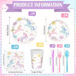 Pastel rainbow unicorn plates and napkins set for birthday party