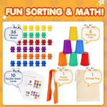 Close up of rainbow counting bears and sorting cups for color recognition