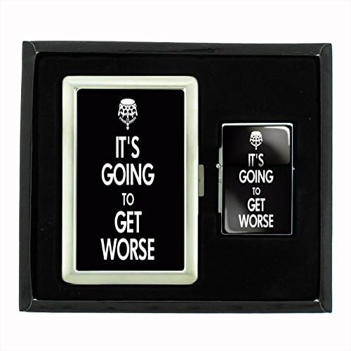 Perfection In Style IT`S GOING TO GET WORSE cigarette case and lighter set front view authentic imported gift set.