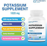 Puregen Labs Potassium Bicarbonate supplement bottle side panel showing dietary features