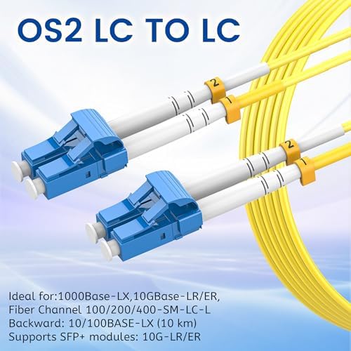 Yellow LSZH cable jacket detail for SpeedyCables duplex fiber