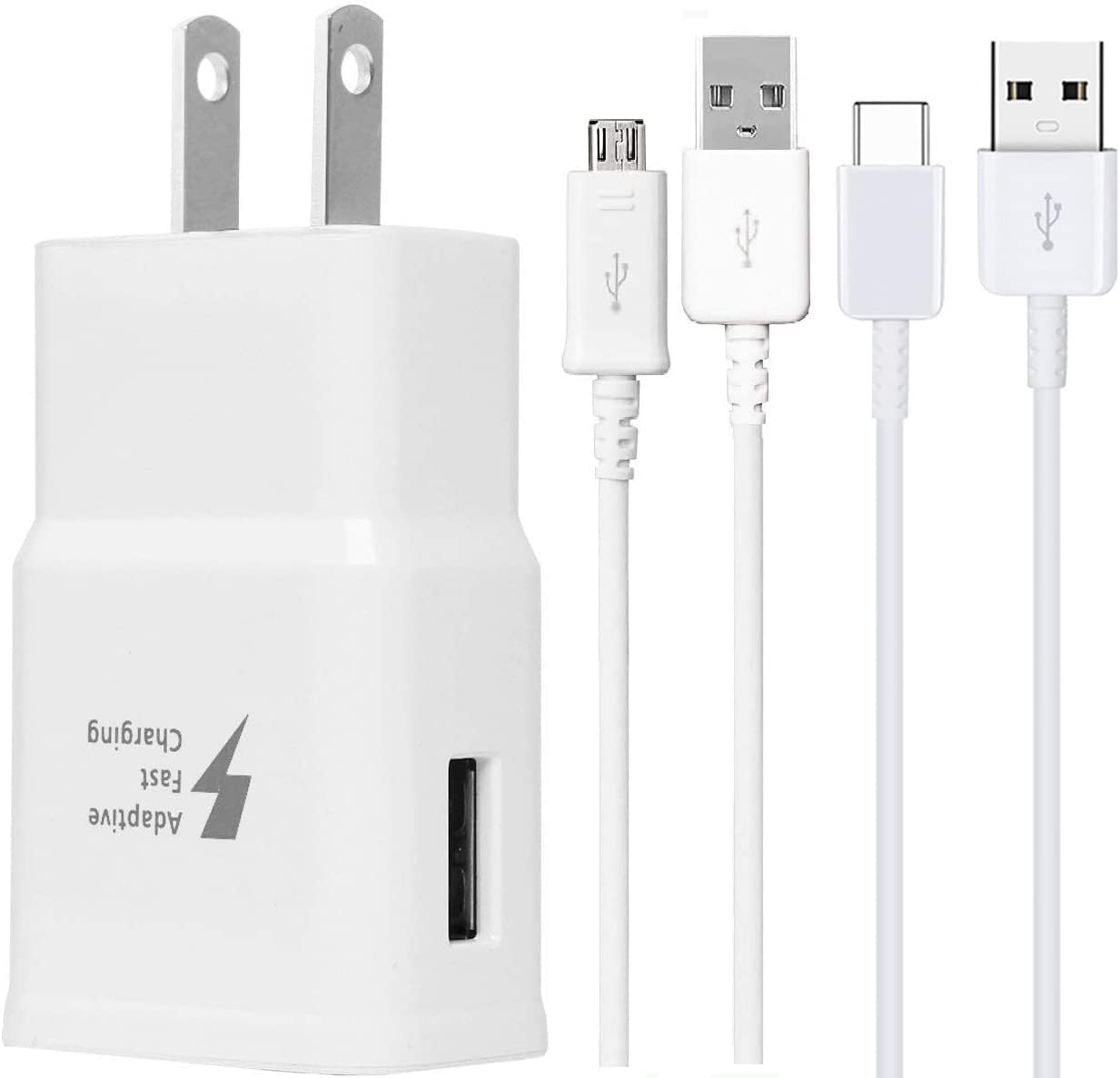 WGHWQ adaptive fast charger with micro USB and type C cables front view