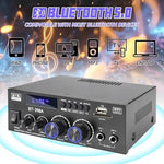 Joengoep 2.0 channel stereo amplifier rear panel highlighting optical coaxial and speaker terminal inputs