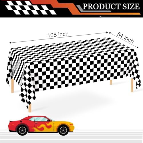 Two pack racing car theme plastic table covers spread out for outdoor picnic decorations.