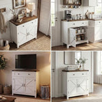 HOSTACK white accent cabinet styled as a living room coffee station with a coffee maker
