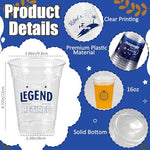 Durable plastic drinking cups arranged for a retirement party table setting