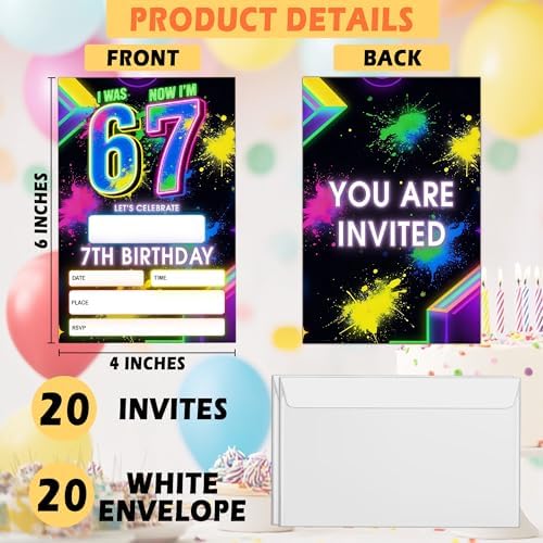 Eronm 7th Birthday Invitations laid flat displaying the fill in blank spaces for party details