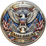 OOOOYCYHT heavy duty metal USA 250th anniversary shield variant coin angled perspective
