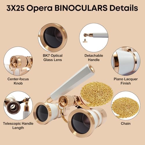 SUPRBIRD portable theater binoculars showing its small pocket size scale relative to a clutch bag
