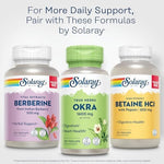 Full product packaging of Solaray high fiber okra supplement for digestive wellness support.