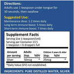 Silver Holistics Colloidal Silver Liquid Bundle back label showing the official ingredient profile and usage guide.