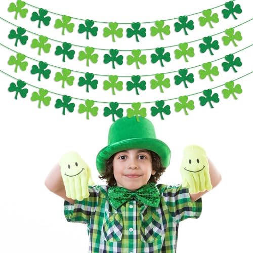 Four separate strings of Partyprops shamrock garland arranged neatly to show the complete party decoration pack.