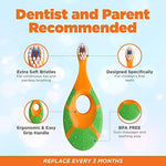 Toddler training toothbrush featuring easy-grip finger hole for small hands