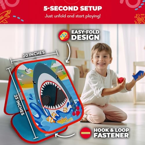 Close up of soft fish-shaped bean bags included with Shark Frenzy set