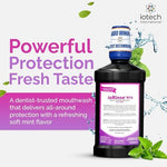 Angled view of ioRinse Ready-to-Use molecular iodine oral rinse in Soft Mint flavor.