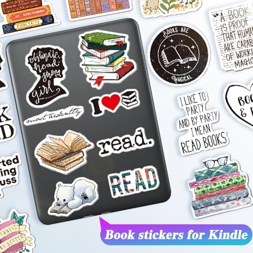 Aesthetic reading stickers applied on a Kindle device