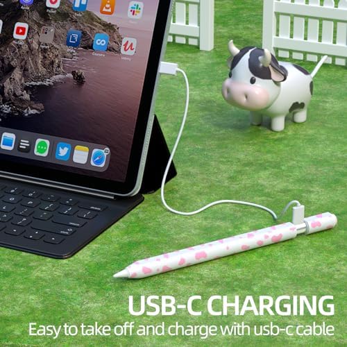Premium silicone protective cover for Apple Pencil USB-C attached magnetically to tablet