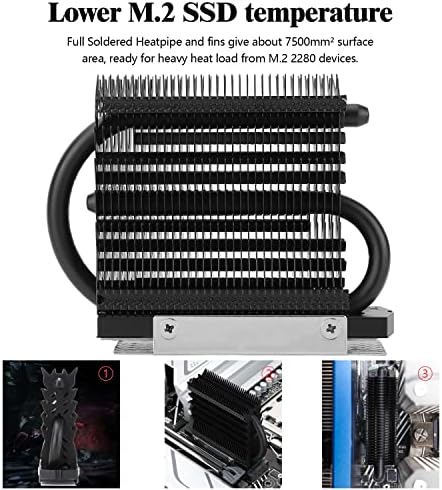 Close up profile view of Thermalright passive M.2 NVMe cooling tower showing the premium electroplated base and six adjustable height screws.