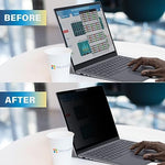 SenseAGE anti blue light laptop screen guard being removed from magnetic bezel