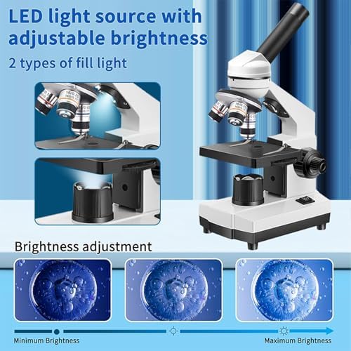 Microscope kit for students showing the battery compartment and dual power source configuration options