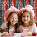 Authentic DECOCKRAT dual color party curtains styled with balloons for an elegant graduation background
