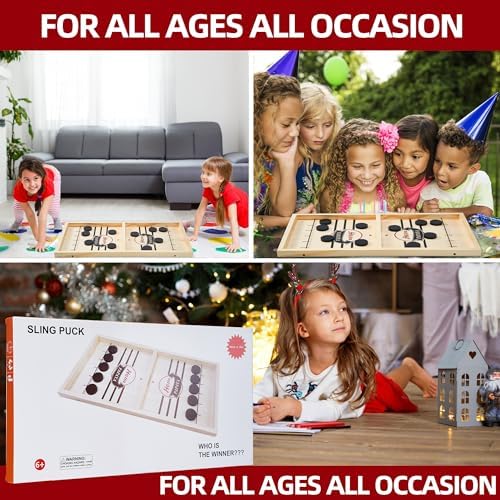 Fast paced tabletop hockey battle game layout with black and white pucks