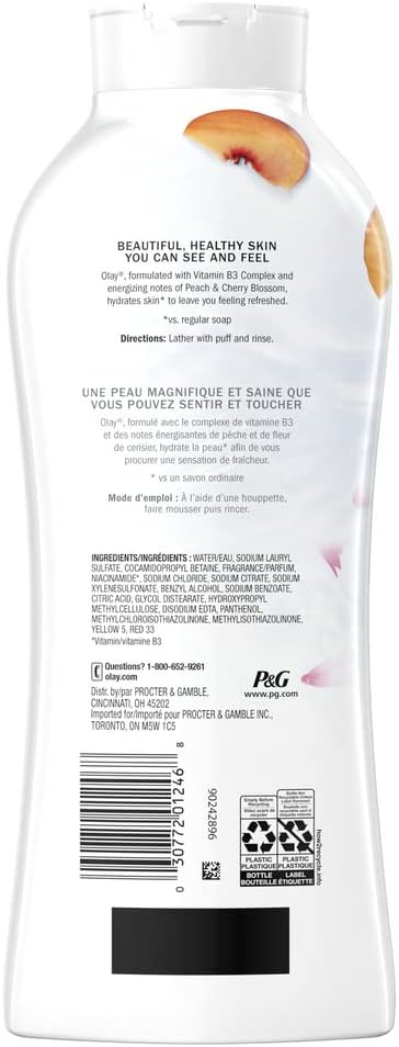 Olay body wash bottle label showing Vitamin B3 complex details