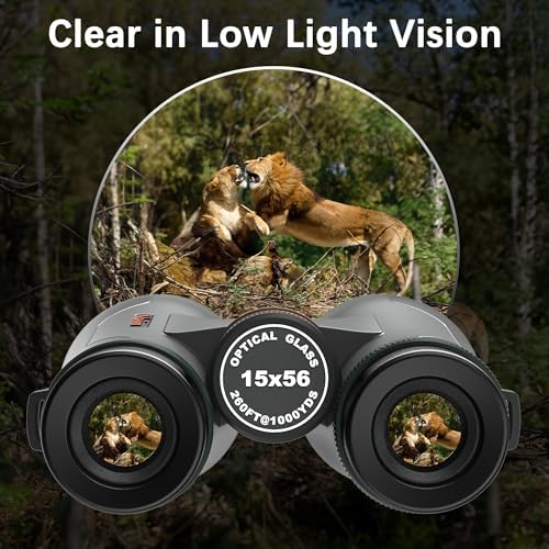 Close up view of the twenty two millimeter large eyepieces and central focus knob on the Adasion binoculars