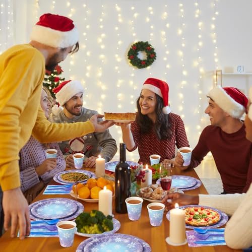Holiday table setting with Zachely snowflake disposable tableware